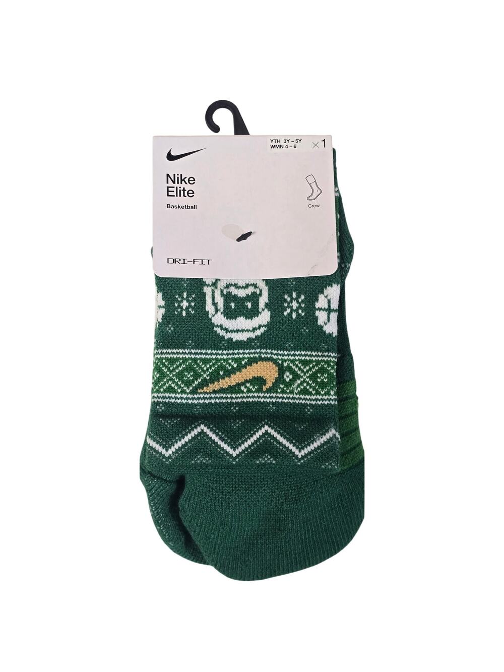 NWT Nike Elite Basketball Crew Socks Dri-FIT Green Youth 3Y-5Y W 4-6